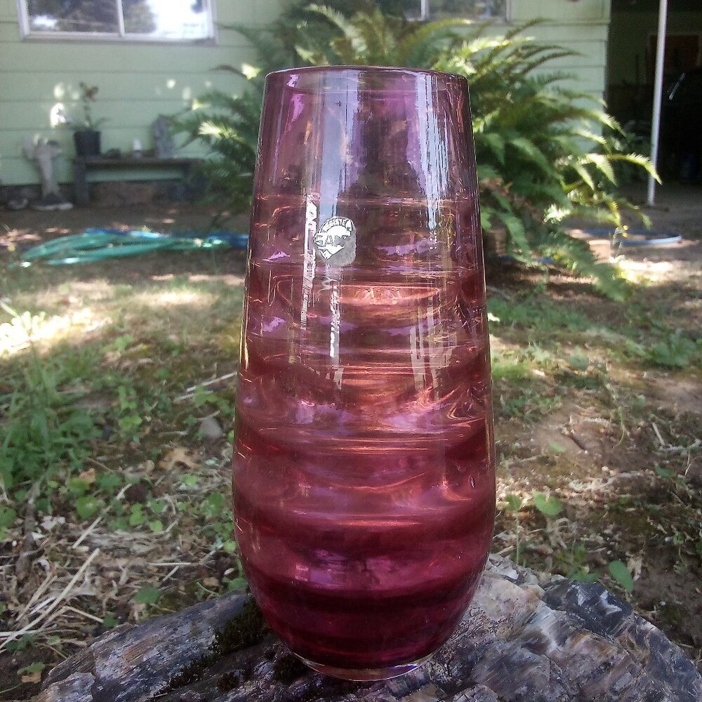 Vintage Karl Wunsch Style Art Glass Vase Amethyst Purple 8"